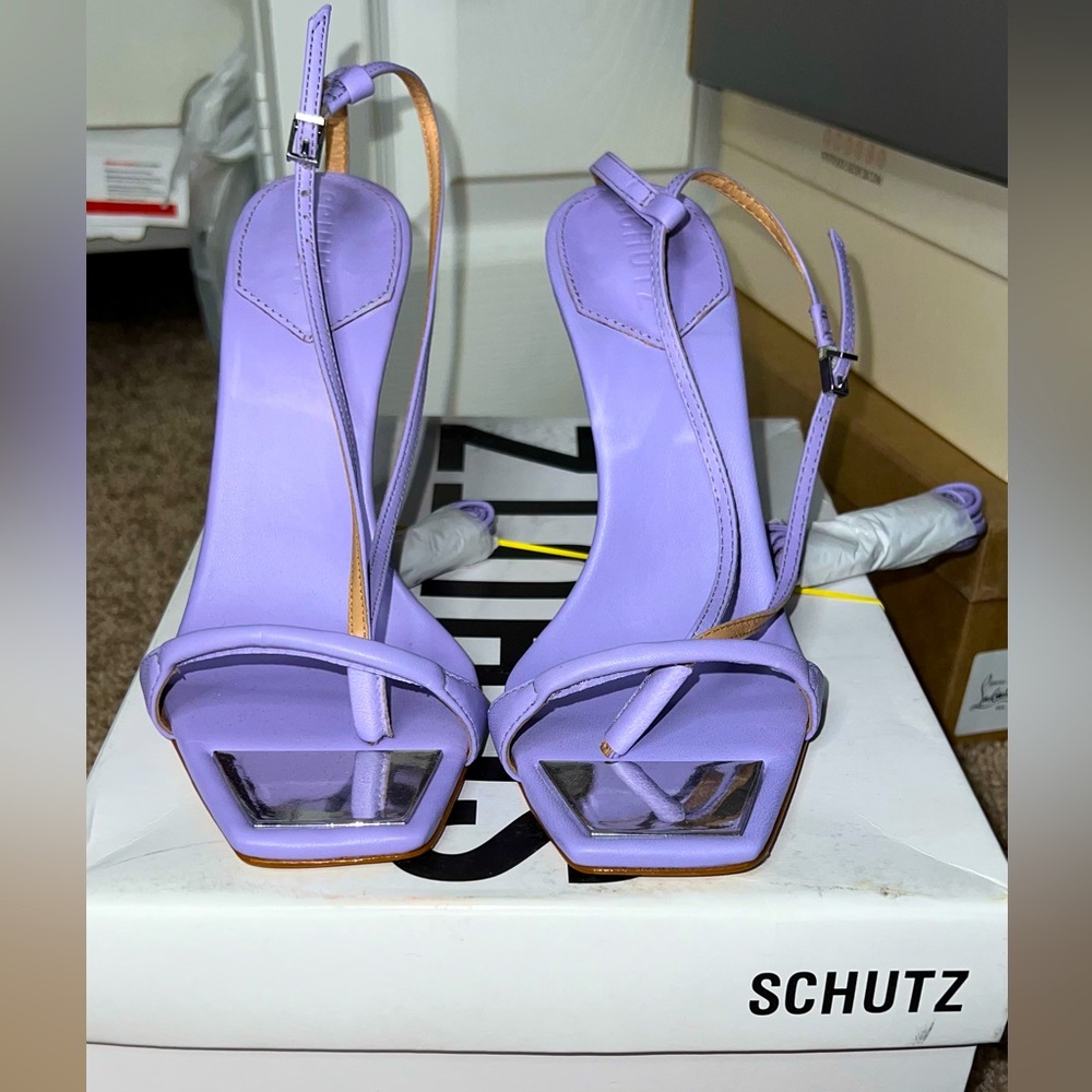 NIB NWT SCHUTZ Vikki Lace Up Leather Heels in Lavender size 8